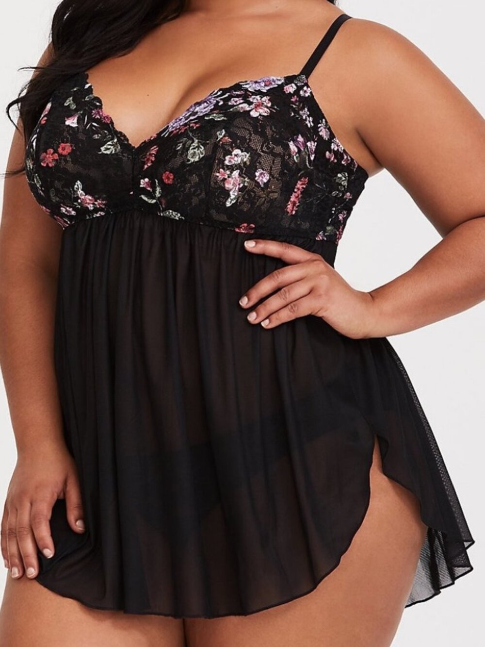Torrid Black Floral Lace Mesh Babydoll Chemise Slip